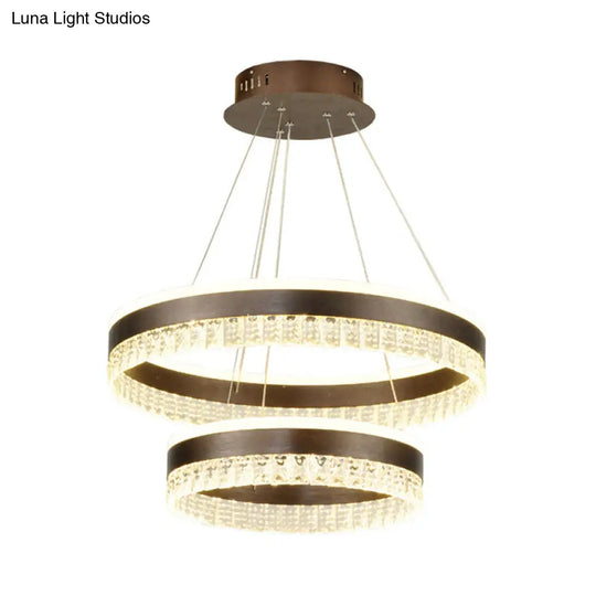 Contemporary Crystal Pendant Chandelier With Led Lights In White/Warm/Natural Light - Brown 1/2/3