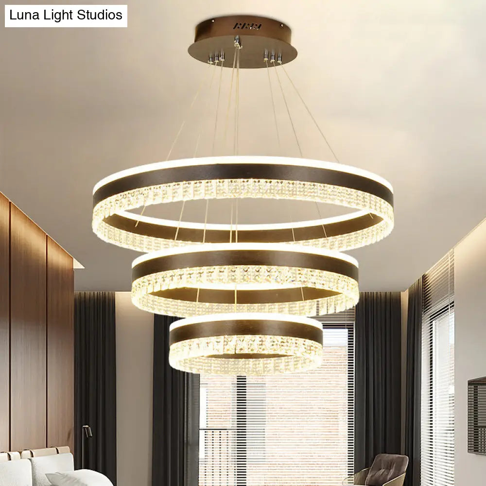 Contemporary Crystal Pendant Chandelier With Led Lights In White/Warm/Natural Light - Brown 1/2/3 3