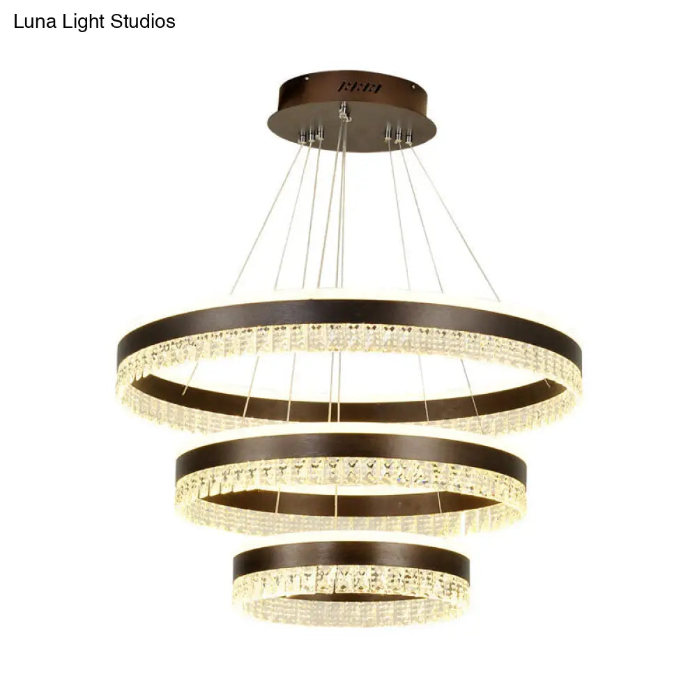 Contemporary Crystal Pendant Chandelier With Led Lights In White/Warm/Natural Light - Brown 1/2/3