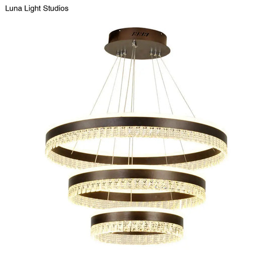 Contemporary Crystal Pendant Chandelier With Led Lights In White/Warm/Natural Light - Brown 1/2/3