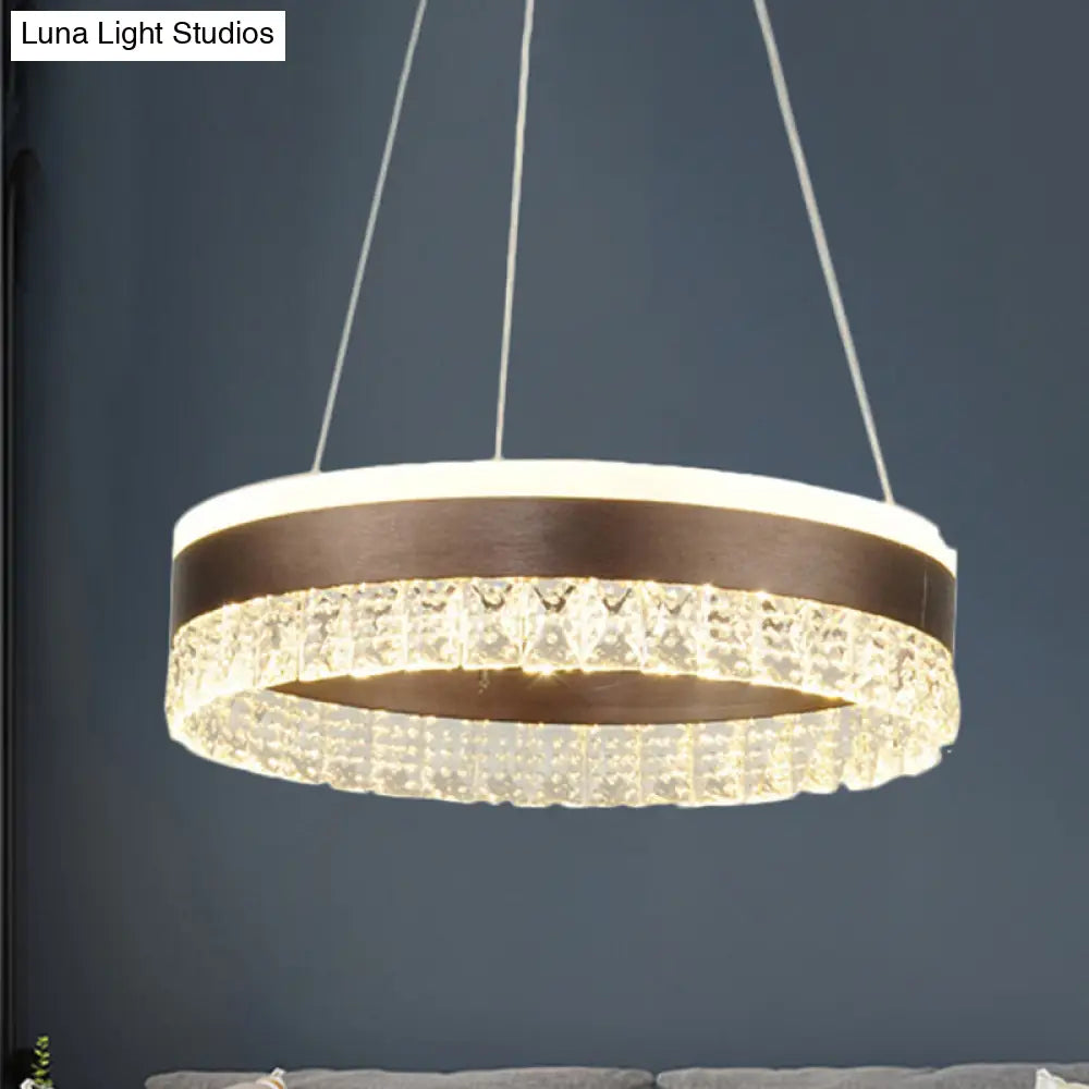 Contemporary Crystal Pendant Chandelier With Led Lights In White/Warm/Natural Light - Brown 1/2/3