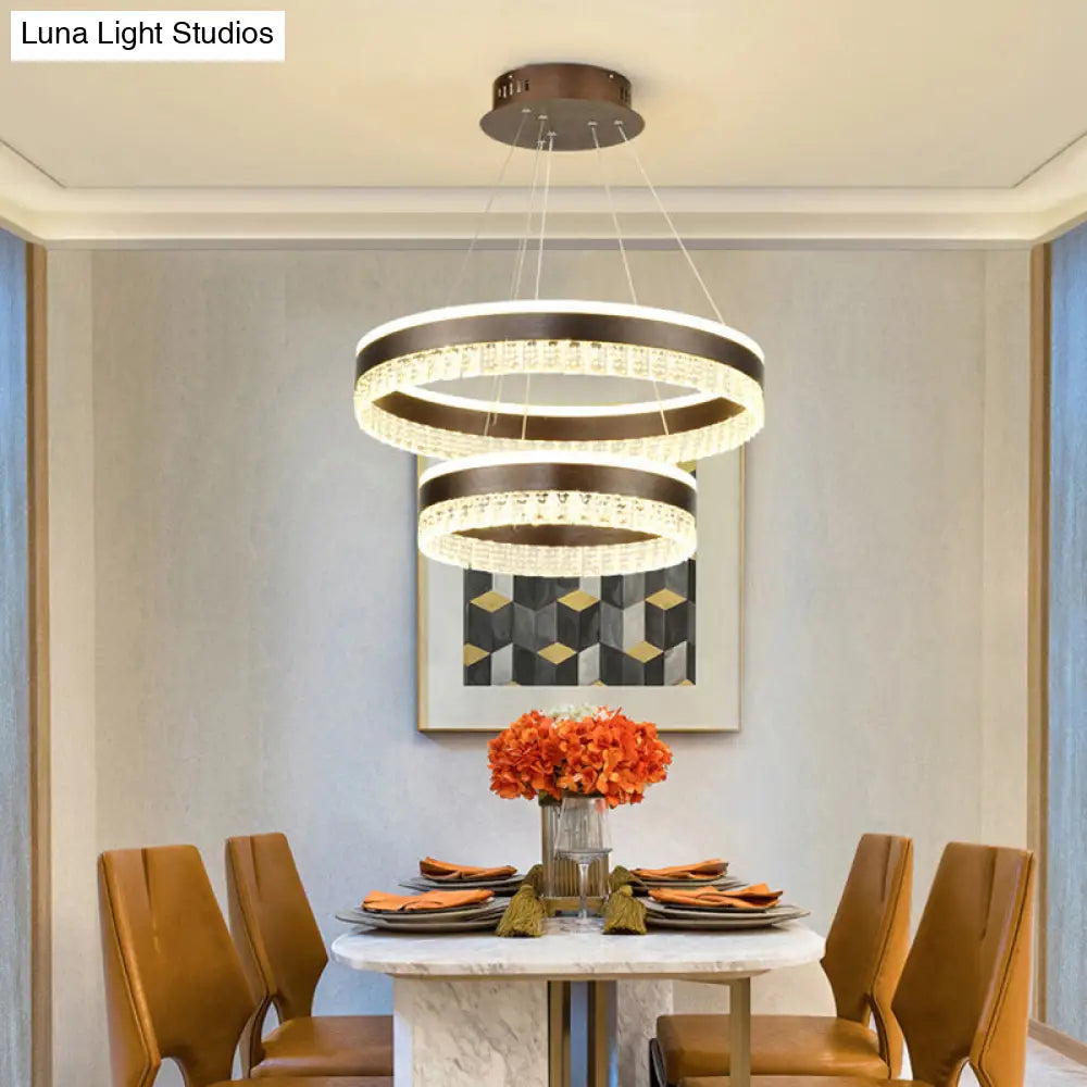 Contemporary Crystal Pendant Chandelier - 1/2/3 Lights Led White/Warm/Natural Light Brown