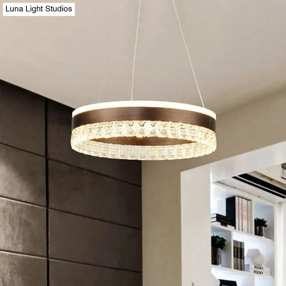 Contemporary Crystal Pendant Chandelier - 1/2/3 Lights Led White/Warm/Natural Light Brown