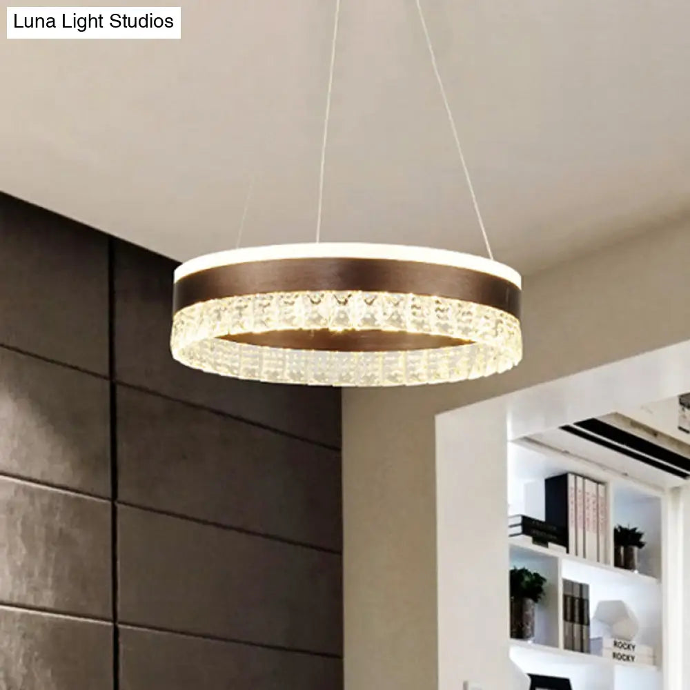 Contemporary Crystal Pendant Chandelier With Led Lights In White/Warm/Natural Light - Brown 1/2/3