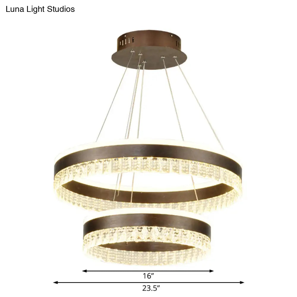 Contemporary Crystal Pendant Chandelier - 1/2/3 Lights Led White/Warm/Natural Light Brown