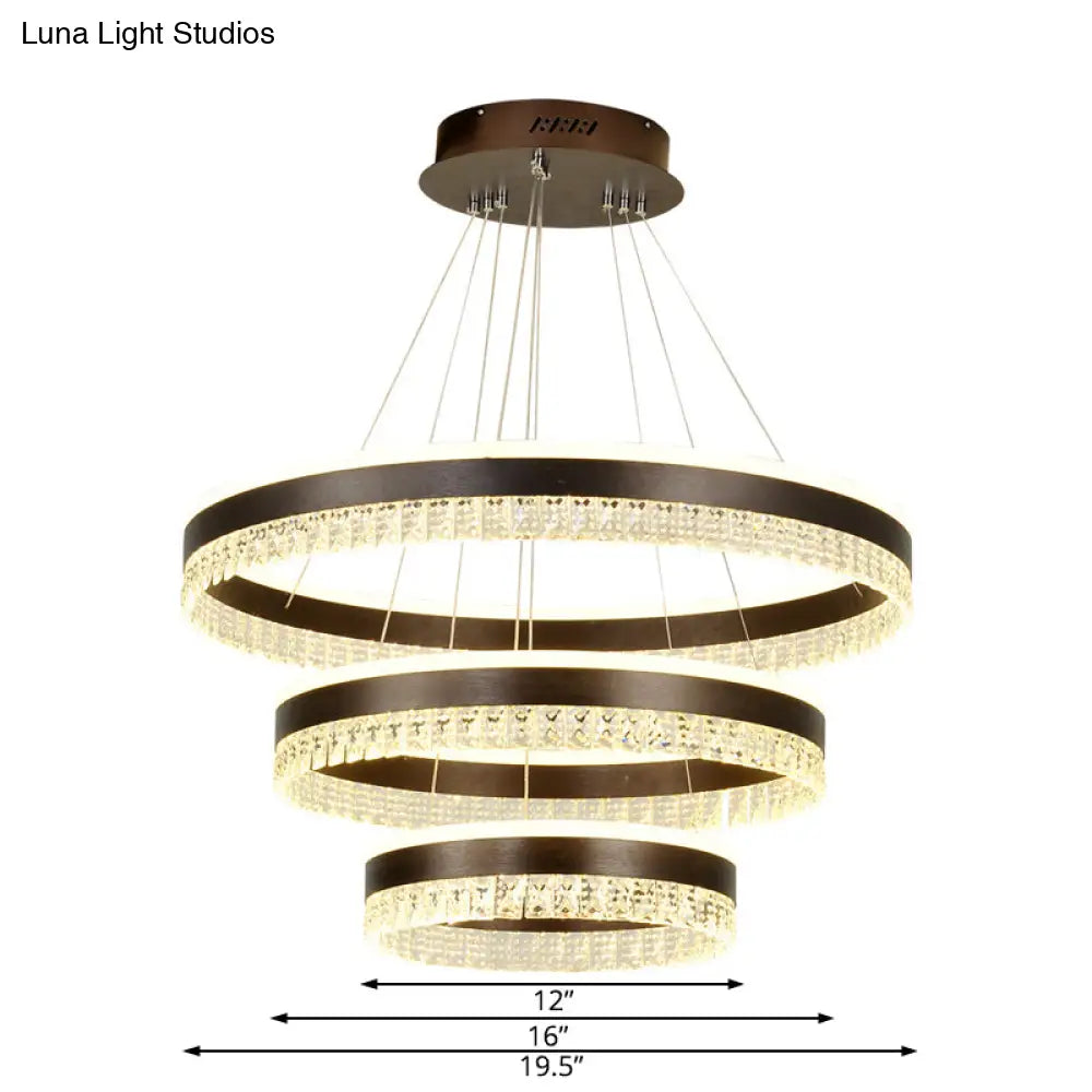 Contemporary Crystal Pendant Chandelier - 1/2/3 Lights Led White/Warm/Natural Light Brown