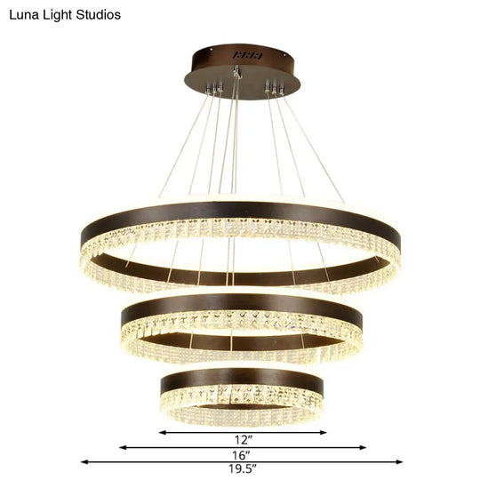 Contemporary Crystal Pendant Chandelier - 1/2/3 Lights Led White/Warm/Natural Light Brown