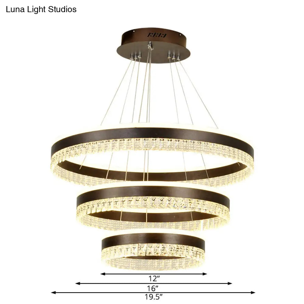 Contemporary Crystal Pendant Chandelier With Led Lights In White/Warm/Natural Light - Brown 1/2/3