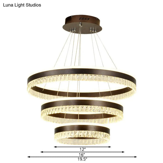 Contemporary Crystal Pendant Chandelier With Led Lights In White/Warm/Natural Light - Brown 1/2/3