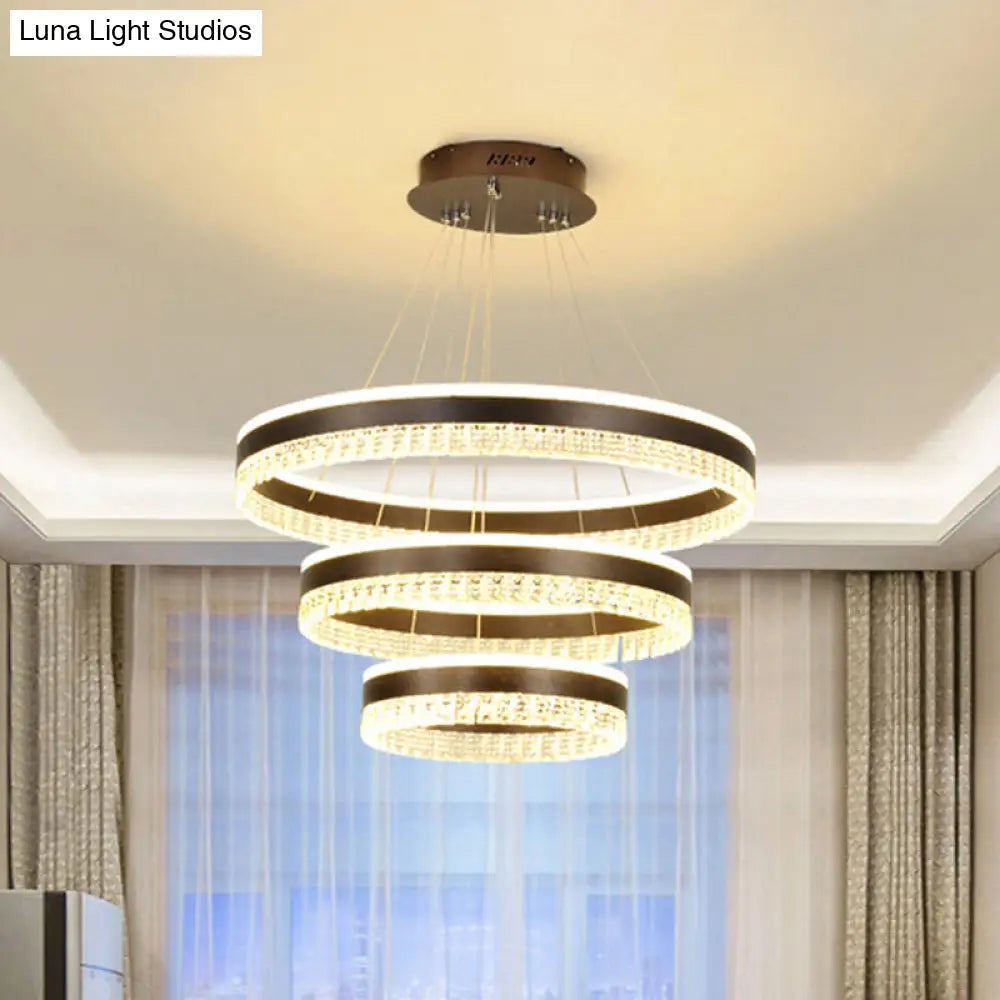 Contemporary Crystal Pendant Chandelier With Led Lights In White/Warm/Natural Light - Brown 1/2/3