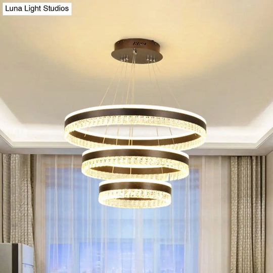 Contemporary Crystal Pendant Chandelier With Led Lights In White/Warm/Natural Light - Brown 1/2/3