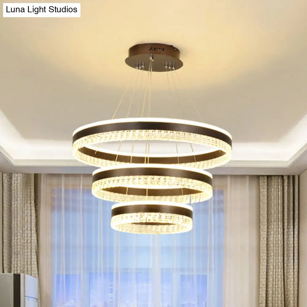 Contemporary Crystal Pendant Chandelier - 1/2/3 Lights Led White/Warm/Natural Light Brown