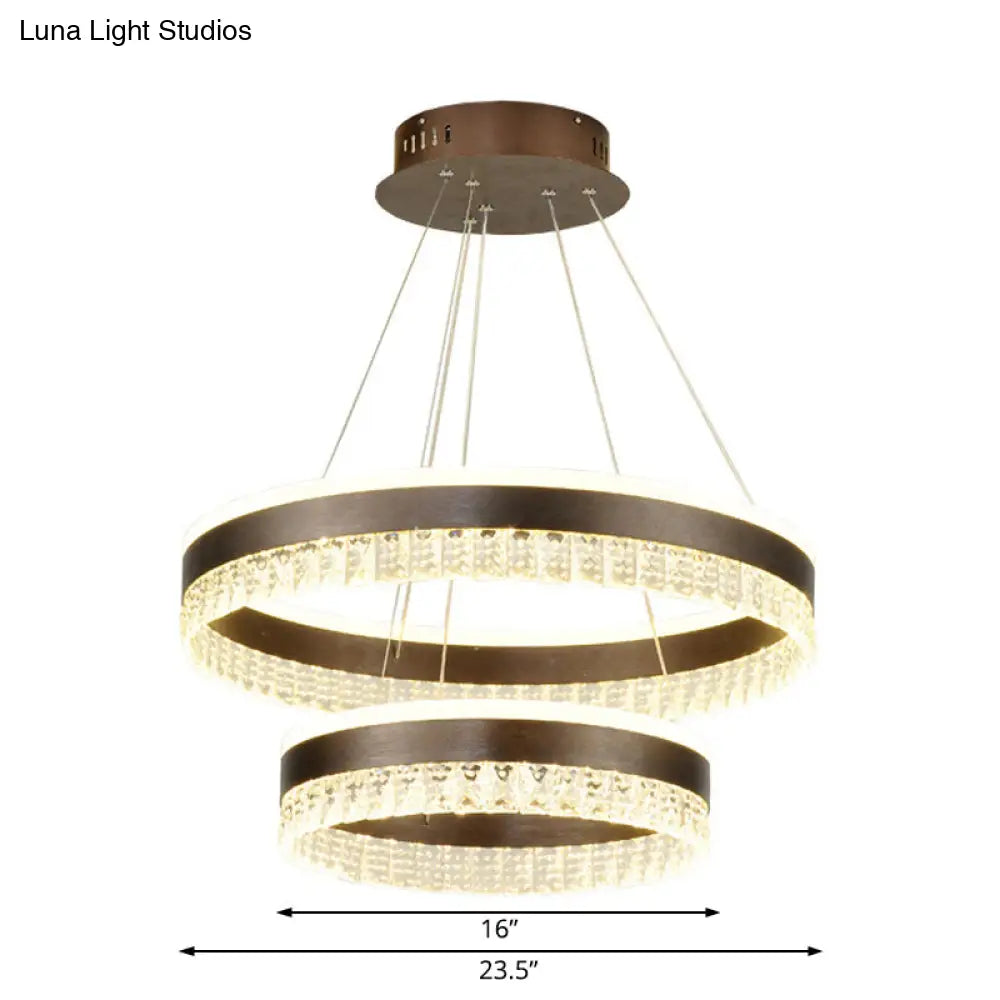 Contemporary Crystal Pendant Chandelier With Led Lights In White/Warm/Natural Light - Brown 1/2/3