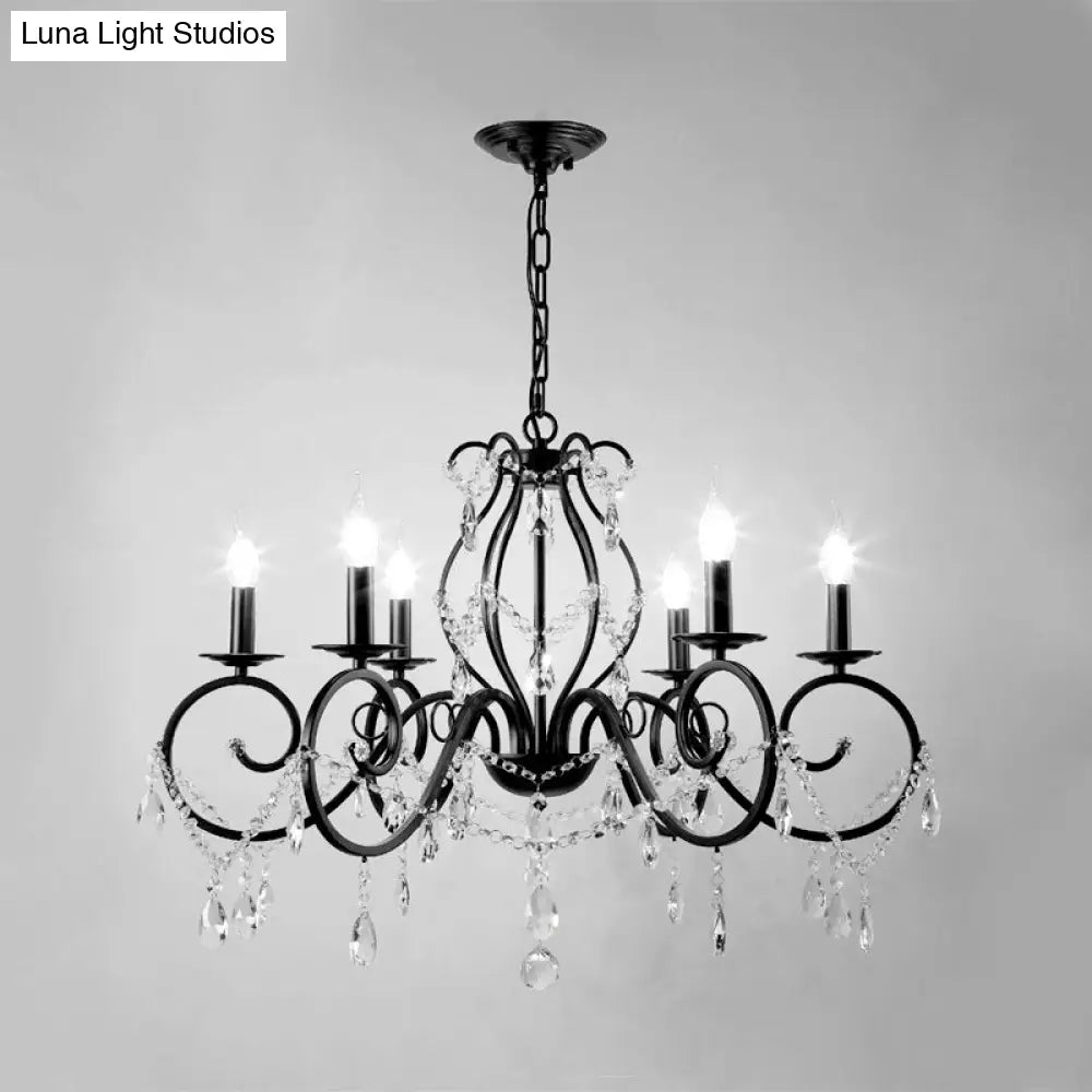 Contemporary Crystal Pendant Chandelier With 6/8 Bulbs - Black Candle Style Lamp Fixture