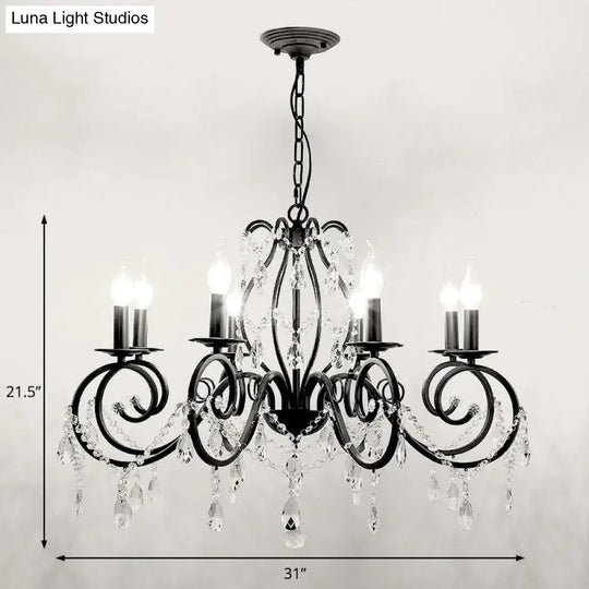 Contemporary Crystal Pendant Chandelier With 6/8 Bulbs - Black Candle Style Lamp Fixture