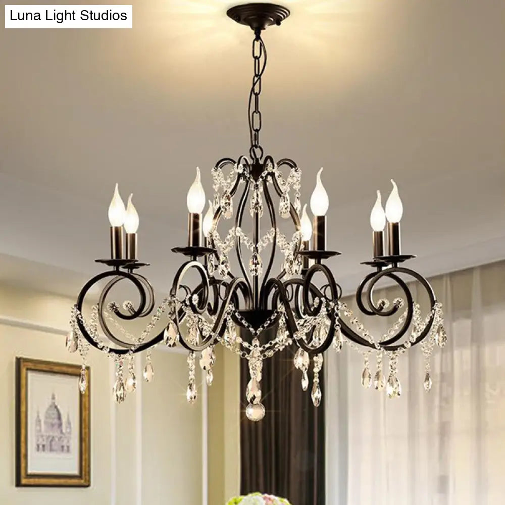 Contemporary Crystal Pendant Chandelier With 6/8 Bulbs - Black Candle Style Lamp Fixture