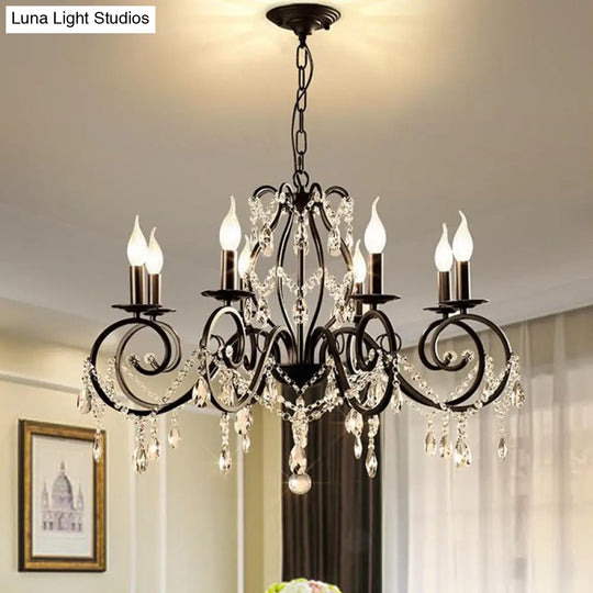 Contemporary Crystal Pendant Chandelier With 6/8 Bulbs - Black Candle Style Lamp Fixture