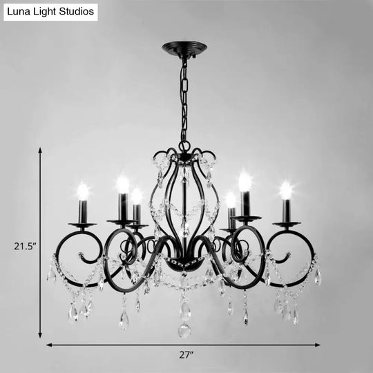 Contemporary Crystal Pendant Chandelier With 6/8 Bulbs - Black Candle Style Lamp Fixture