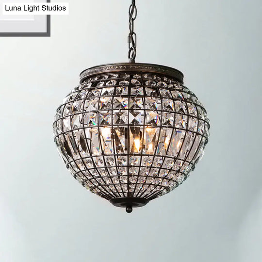 Contemporary Crystal Pendant Chandelier With Disco Ball Design - 2-Light Black Bedroom Lighting