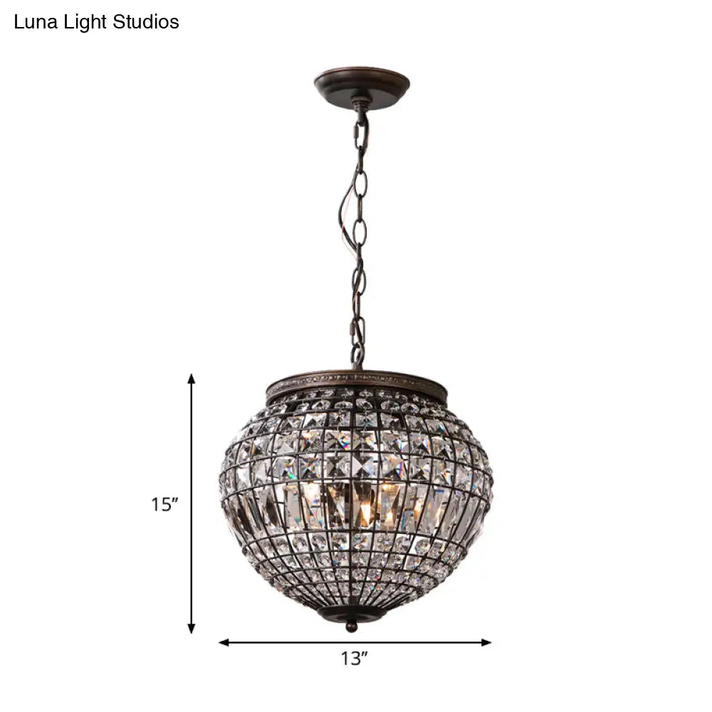 Contemporary Crystal Pendant Chandelier With Disco Ball Design - 2-Light Black Bedroom Lighting