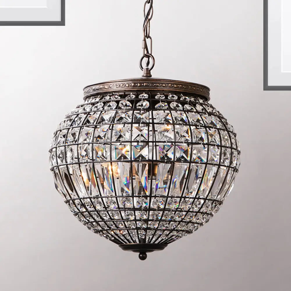 Contemporary Crystal Pendant Chandelier With Disco Ball Design - 2-Light Black Bedroom Lighting