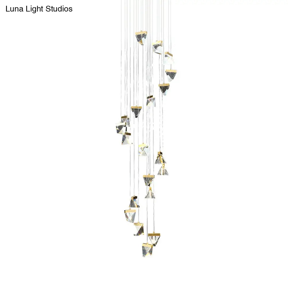 Contemporary Crystal Pendant Light For Stairs: Triangle Spiral Cluster Design