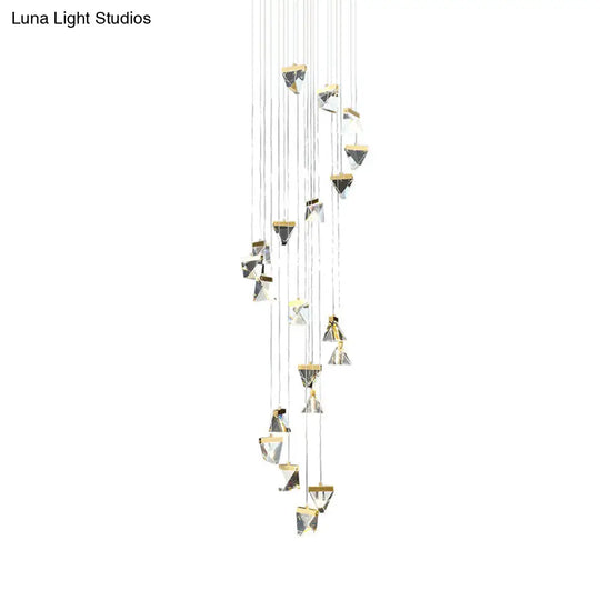 Contemporary Crystal Pendant Light For Stairs: Triangle Spiral Cluster Design