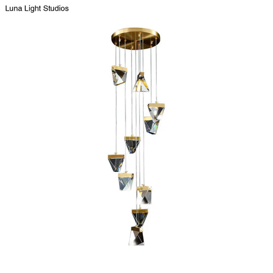 Contemporary Crystal Pendant Light For Stairs: Triangle Spiral Cluster Design