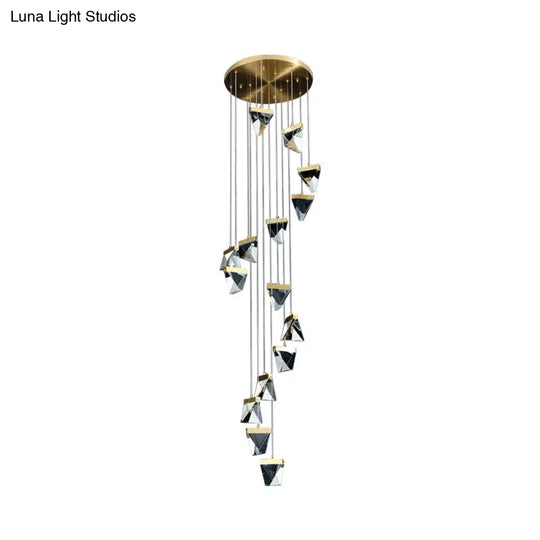 Contemporary Crystal Pendant Light For Stairs: Triangle Spiral Cluster Design