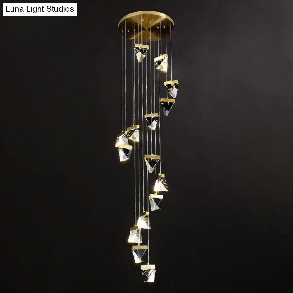 Contemporary Crystal Pendant Light For Stairs: Triangle Spiral Cluster Design