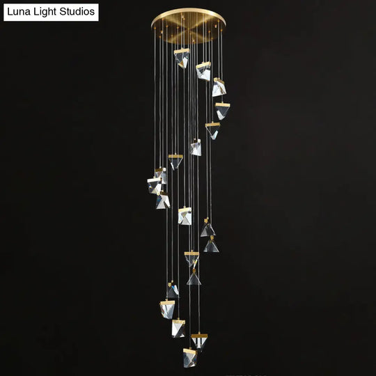 Contemporary Crystal Pendant Light For Stairs: Triangle Spiral Cluster Design