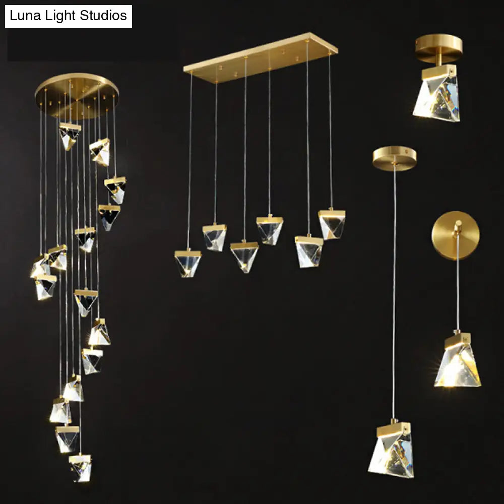 Contemporary Crystal Pendant Light For Stairs: Triangle Spiral Cluster Design