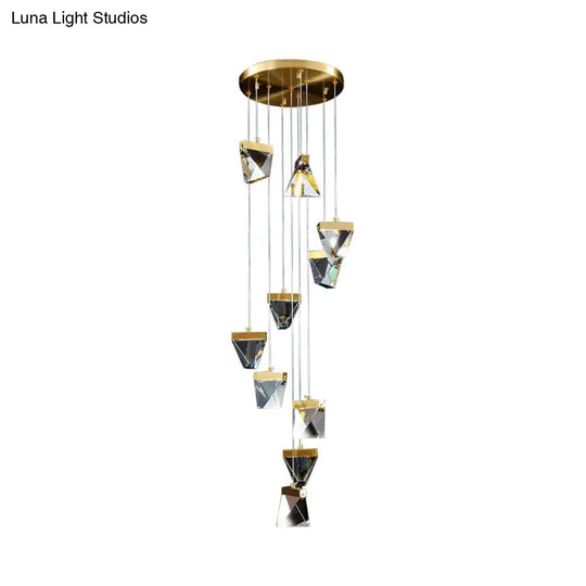 Contemporary Crystal Cluster Pendant For Stairs - Clear Triangle Spiral Hanging Light