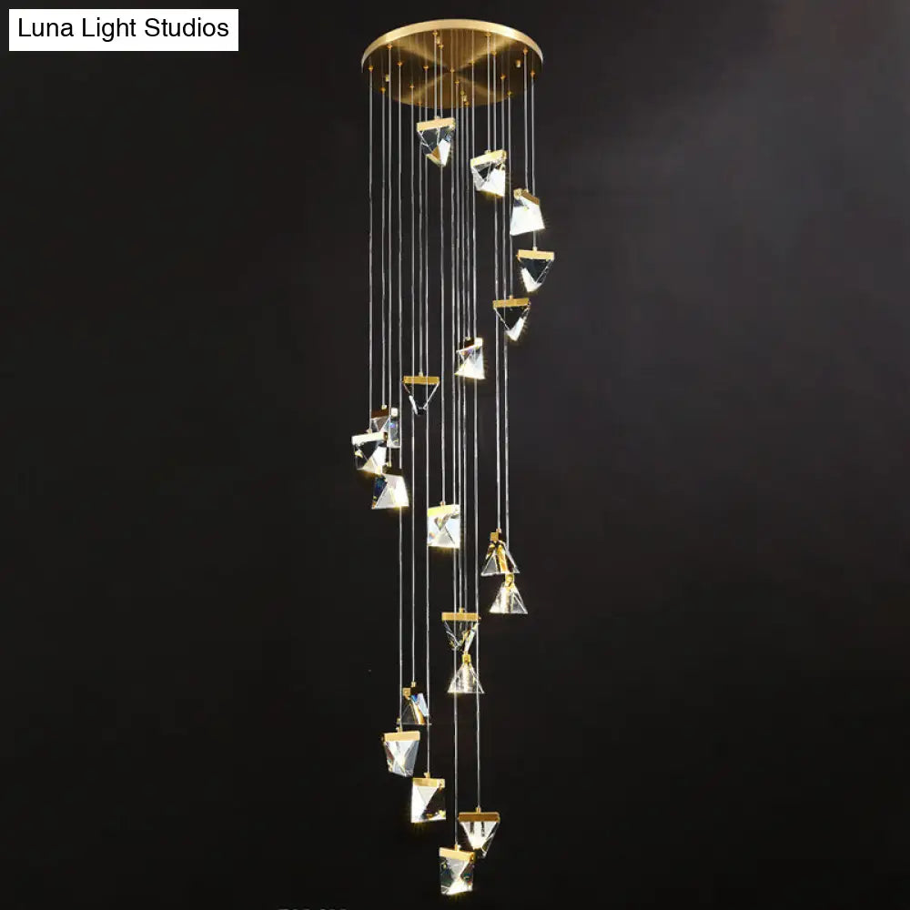 Contemporary Crystal Cluster Pendant For Stairs - Clear Triangle Spiral Hanging Light