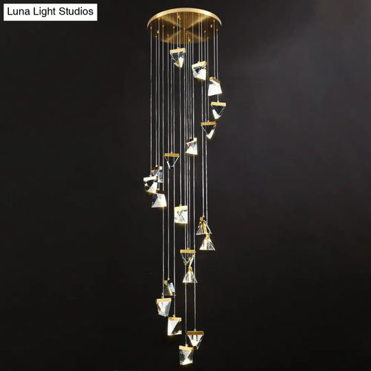 Contemporary Crystal Cluster Pendant For Stairs - Clear Triangle Spiral Hanging Light