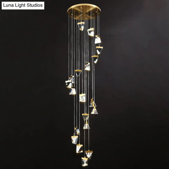 Contemporary Crystal Pendant Light For Stairs: Triangle Spiral Cluster Design