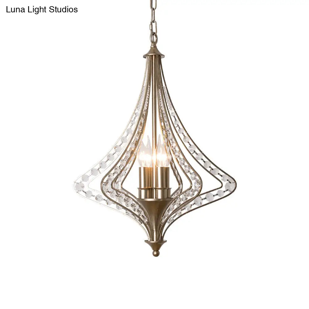 Contemporary Crystal Pendant Light Kit - Laser Cut Ceiling Chandelier With 5 Heads In Satin Nickel