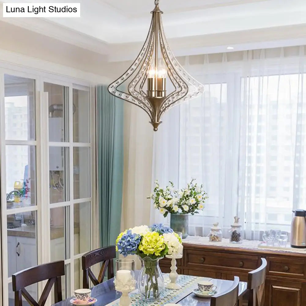 Contemporary Crystal Pendant Light Kit - Laser Cut Ceiling Chandelier With 5 Heads In Satin Nickel