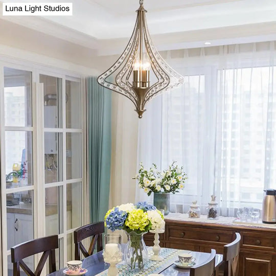 Contemporary Crystal Pendant Light Kit - Laser Cut Ceiling Chandelier With 5 Heads In Satin Nickel