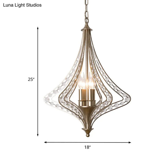 Contemporary Crystal Pendant Light Kit - Laser Cut Ceiling Chandelier With 5 Heads In Satin Nickel