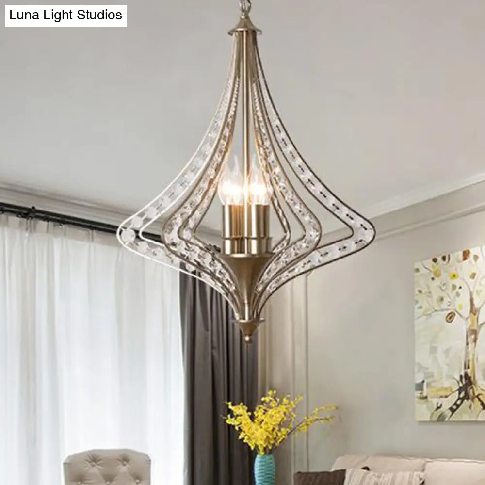 Contemporary Crystal 5-Head Pendant Ceiling Chandelier - Laser Cut Design Satin Nickel Finish