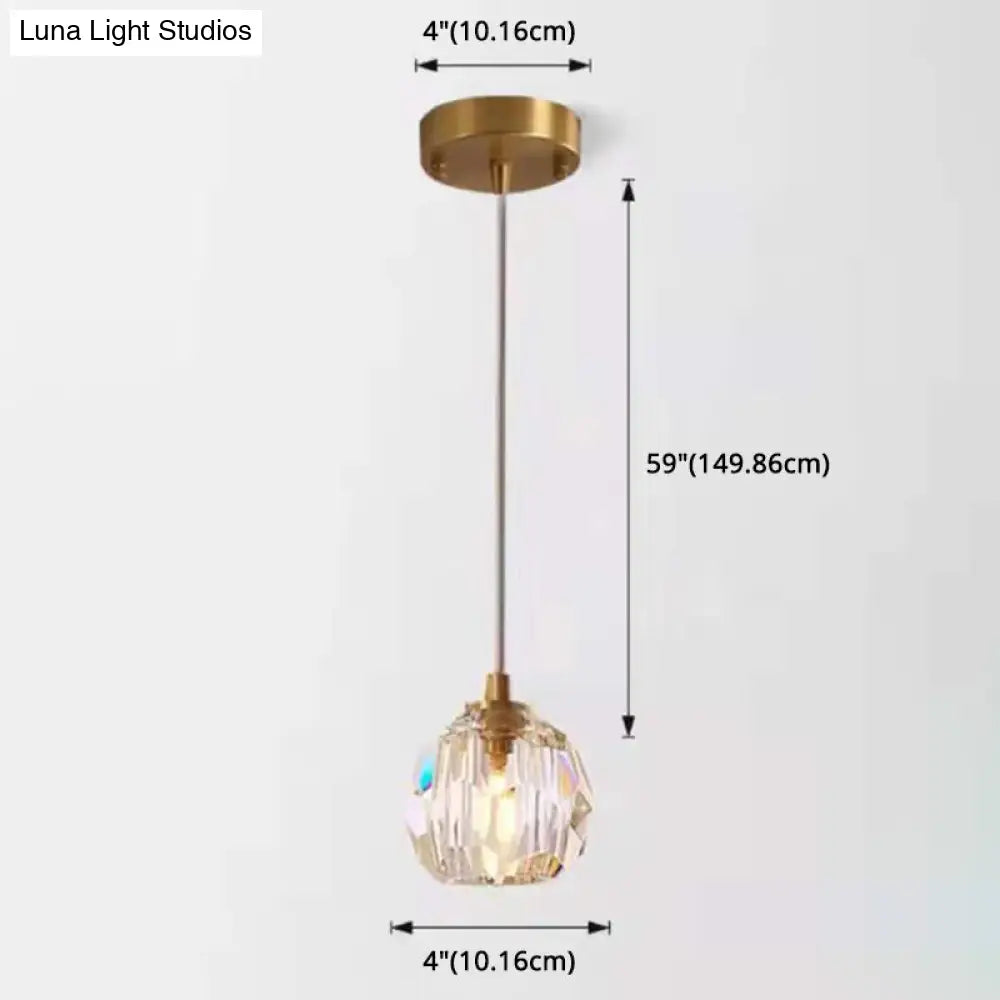 Contemporary Crystal Pendant Light With Gold Dome Suspension