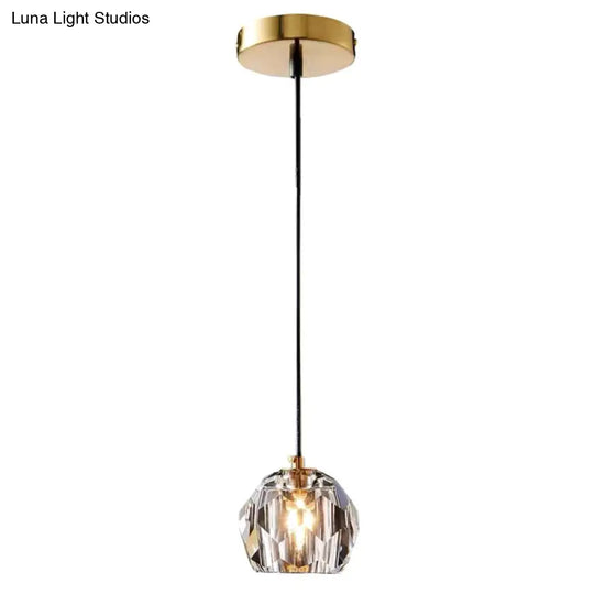 Contemporary Crystal Pendant Light With Gold Dome Suspension