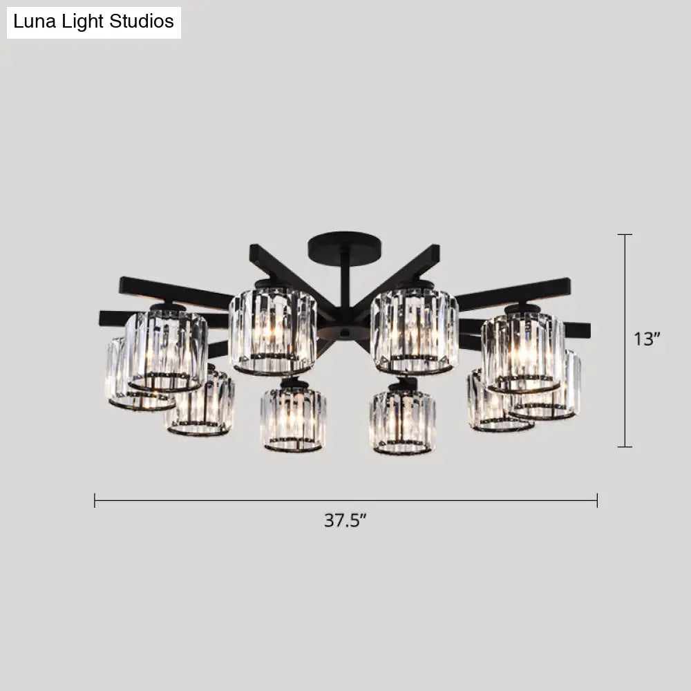 Contemporary Crystal Prism Cylindrical Semi Flush Chandelier Ceiling Light For Living Room 10 /