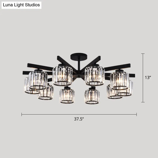 Contemporary Crystal Prism Cylindrical Semi Flush Chandelier Ceiling Light For Living Room 10 /