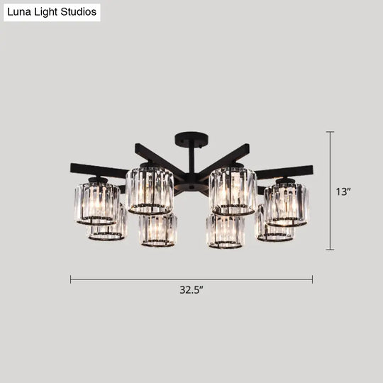 Contemporary Crystal Prism Cylindrical Semi Flush Chandelier Ceiling Light For Living Room 8 / Black