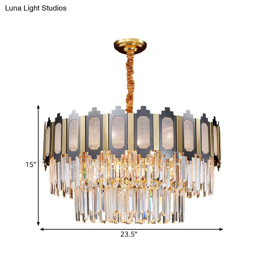 Contemporary Crystal Prisms Chandelier - 10 Bulbs Clear Circular Design For Suspension Lighting In