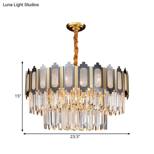 Contemporary Crystal Prisms Chandelier - 10 Bulbs Clear Circular Design For Suspension Lighting In