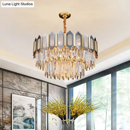 Contemporary Crystal Chandelier With 10 Clear Prisms