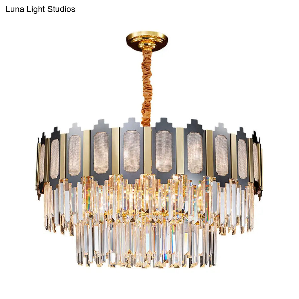 Contemporary Crystal Chandelier With 10 Clear Prisms